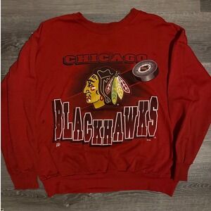 Vintage Chicago Blackhawks Sweatshirt Red NHL Hockey Graphic Pullover Size L/XL